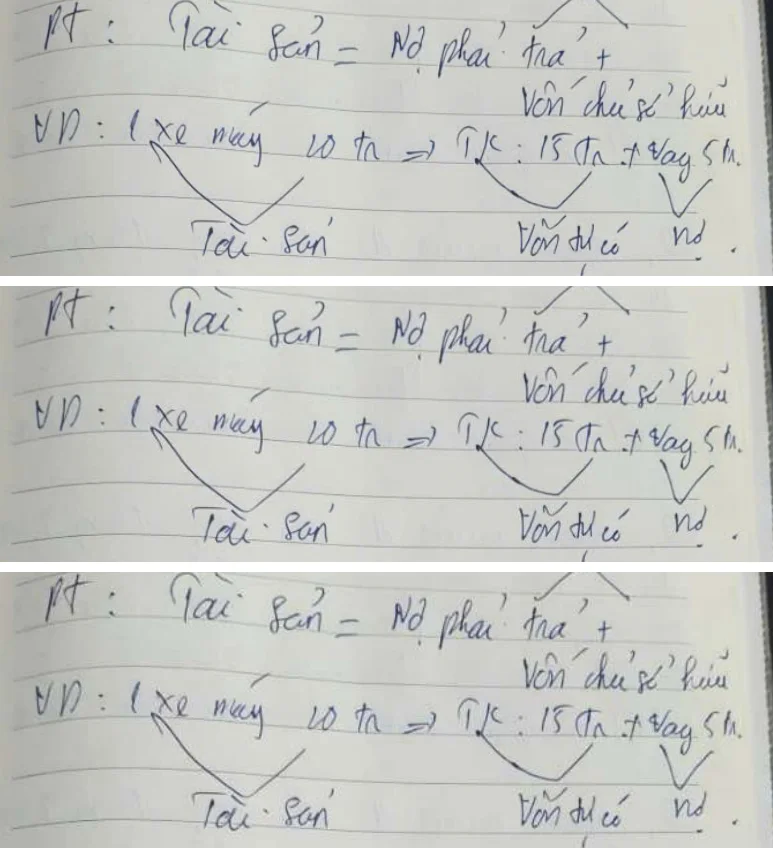 So sánh chữ viết tay sau khi nén file PDF nộp bài online: trên cùng là bản gốc, giữa là mức Vừa, dưới cùng là mức Mạnh