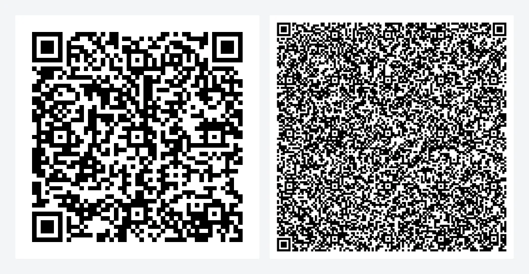 Tạo mã QR 20/10: mã chứa lời chúc ngắn 100 chữ bên trái, mã chứa lời chúc dài 800 chữ bên phải